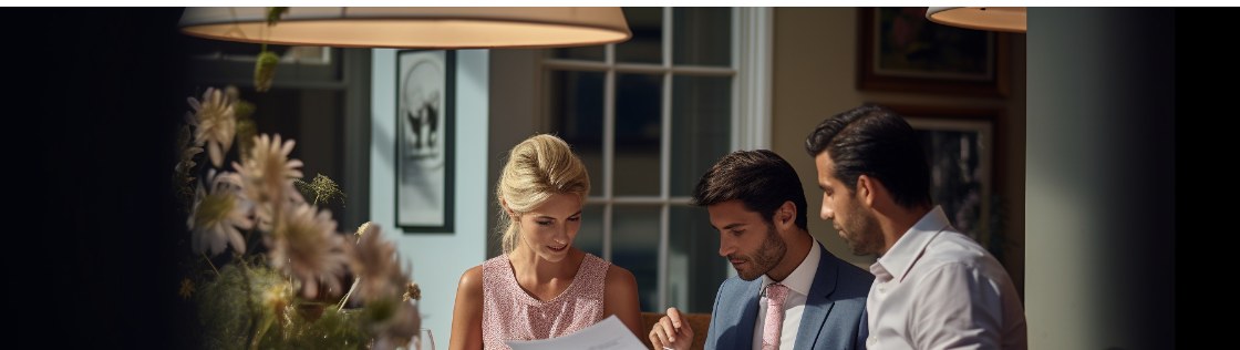 Couple reviewing a wedding planning checklist