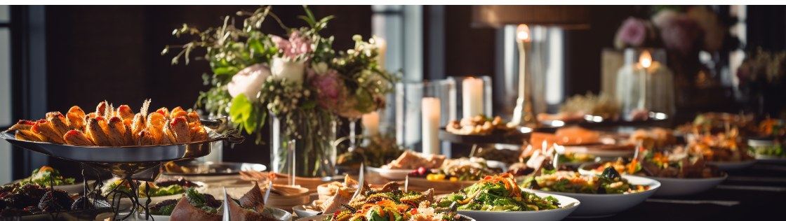 Elegant wedding reception catering food spread